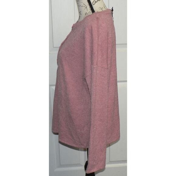 Gibsonlook Women's Long Sleeve Ribbed Knit Henley Top in Pink Medium MSRP $59 - Picture 3 of 4